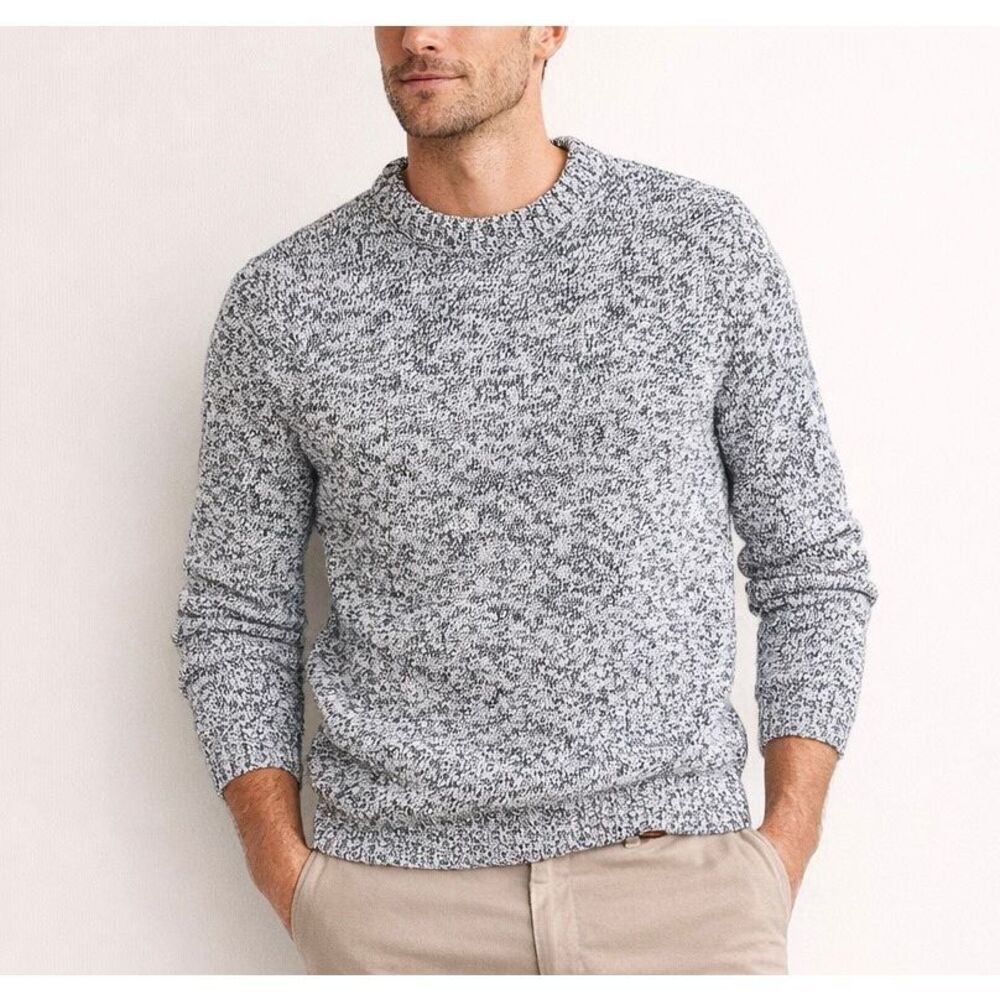 J. Crew Marled Cotton White Navy Crewneck Chunky Knit Sweater Men’s Size M